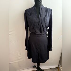 Tory Burch Blue Long-Sleeve Pleated V-Neck Dress